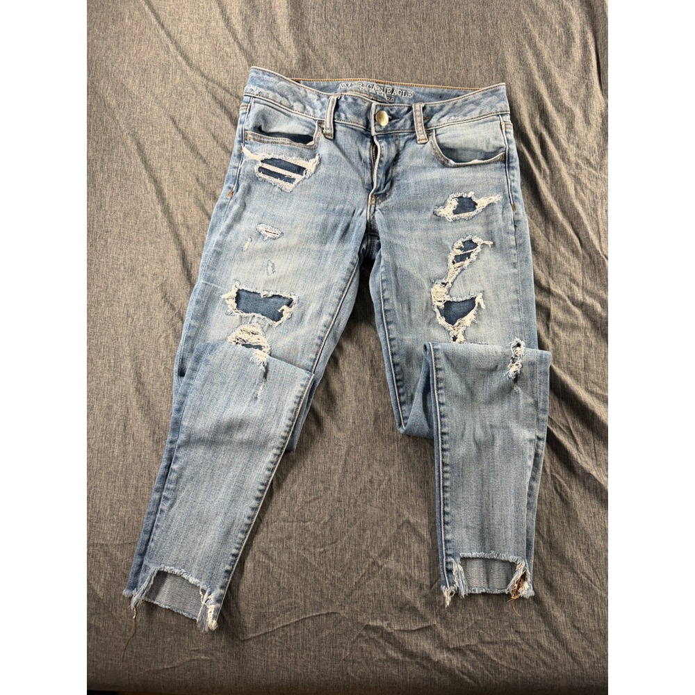 American Eagle Super Low Jeggings Womens 6 Regular Distressed Ripped Jeans Y2K